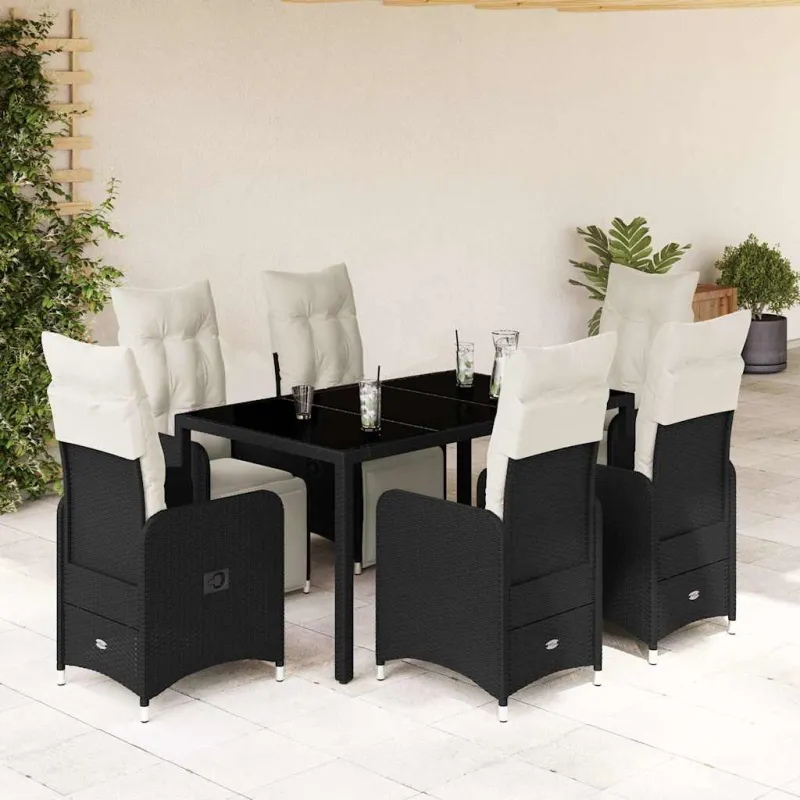 Sodo Bistro -setti pehmusteilla, 7-os osat, musta, rattan