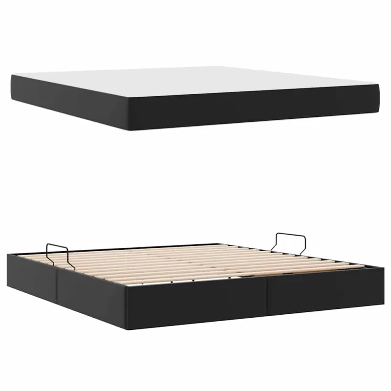 Lova su daiktų laikymo vieta ir čiužiniu 2 pcs Juoda Oda