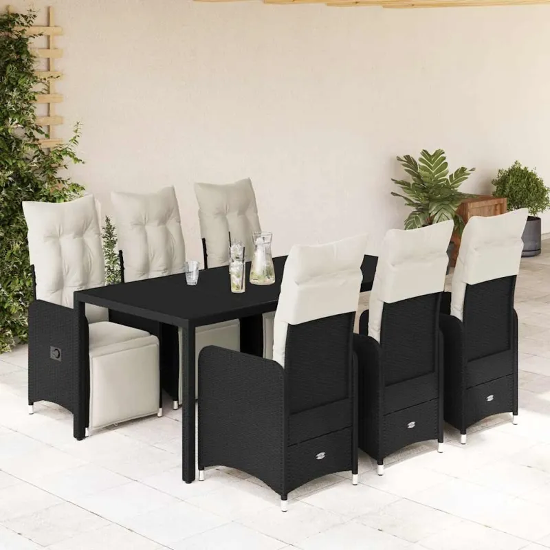Sodo Bistro -setti pehmusteilla, 7-os osat, musta, rattan