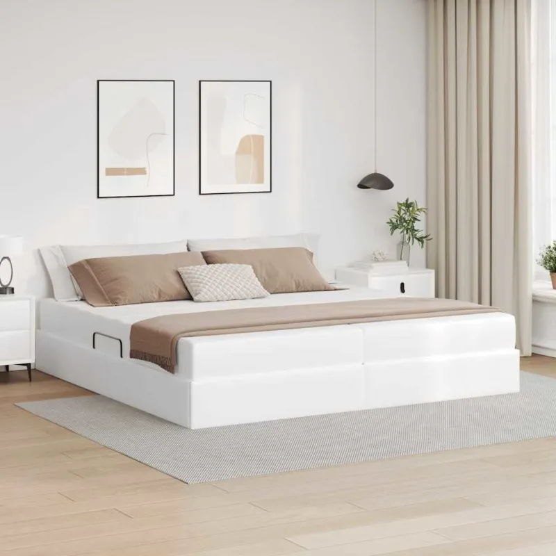 Lova su daiktų laikymo vieta ir čiužiniu 2 pcs Balta Oda