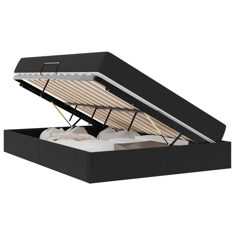 Lova su daiktų laikymo vieta ir čiužiniu Juoda 140 x 200 cm