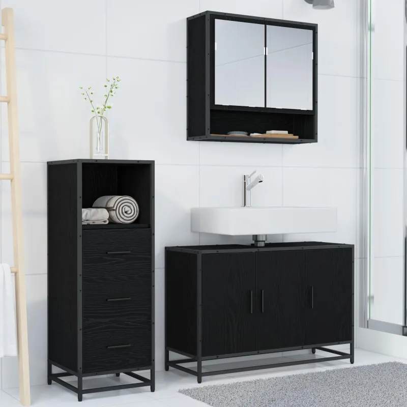 Vonios baldų rinkinys 3 pcs Juodas ąžuolas Apdirbta mediena
