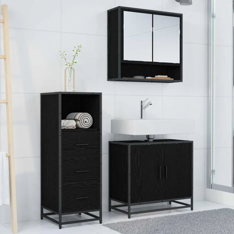 Vonios baldų rinkinys 3 pcs Juodas ąžuolas Apdirbta mediena