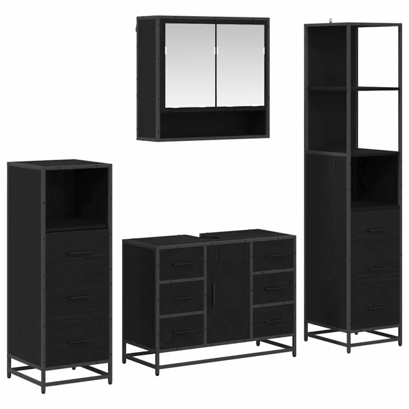 Vonios baldų rinkinys 4 pcs Juodas ąžuolas Apdirbta mediena