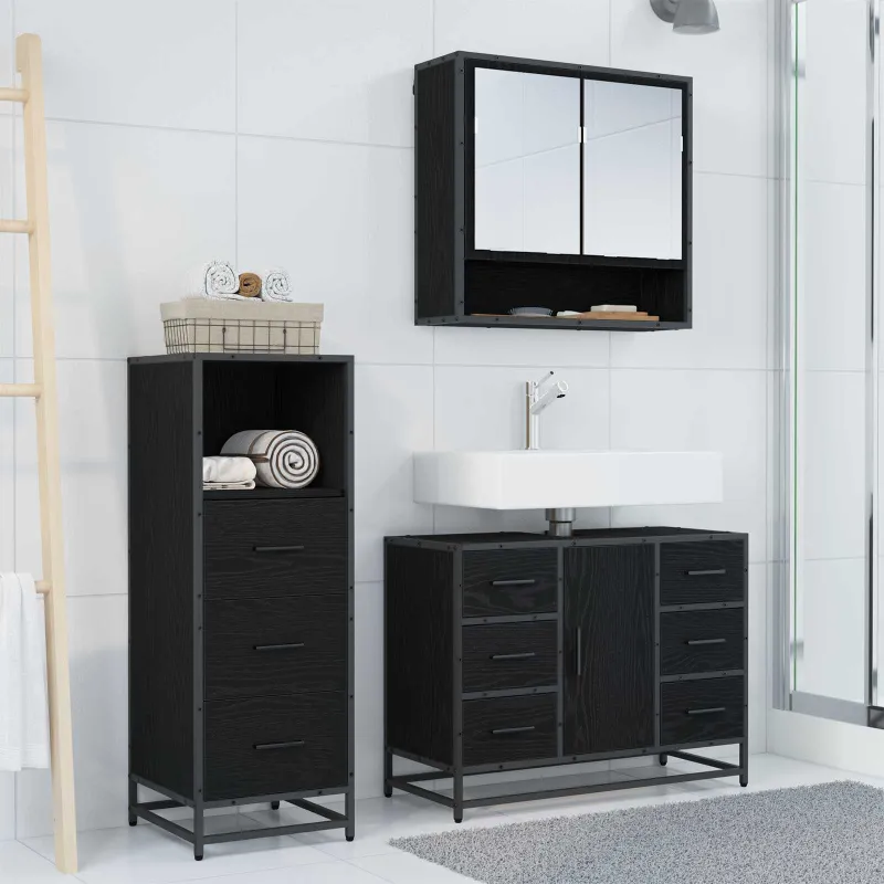 Vonios baldų rinkinys 3 pcs Juodas ąžuolas Apdirbta mediena