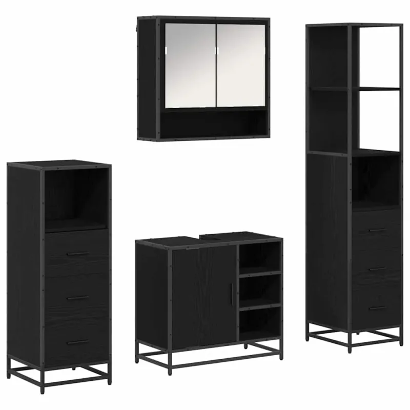 Vonios baldų rinkinys 4 pcs Juodas ąžuolas Apdirbta mediena