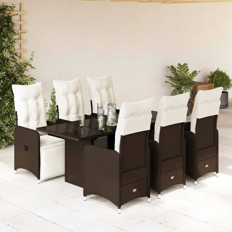 Bistro-Setti pehmusteilla, 7-os osia, ruskea, polyrattani