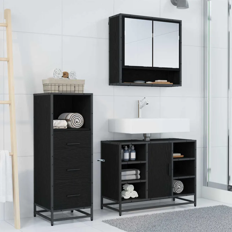 Vonios baldų rinkinys 3 pcs Juodas ąžuolas Apdirbta mediena