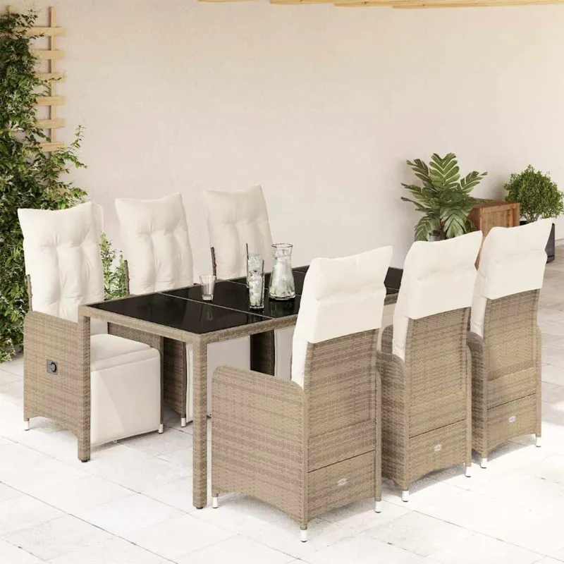 Bistro-Setti pehmusteilla, 7-os osia, ruskea, polyrattani