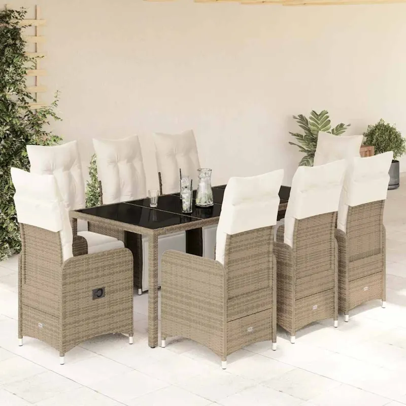 Bistro-Setti pehmusteilla, 9-os osat, ruskea, polyrattani