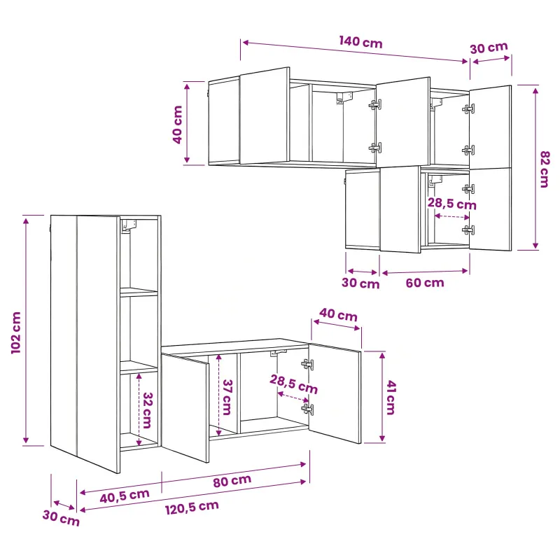 Televizoriaus sieninis modulis 5 pcs Juodas ąžuolas