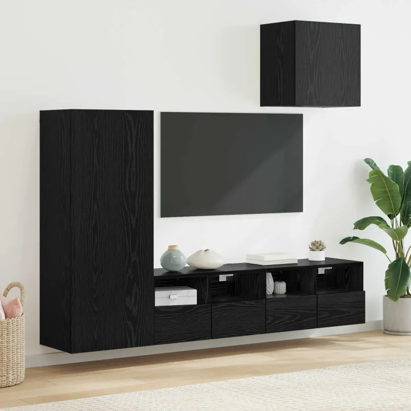 TV sieniniai vienetai 4 pcs Juodas ąžuolas Apdirbta mediena