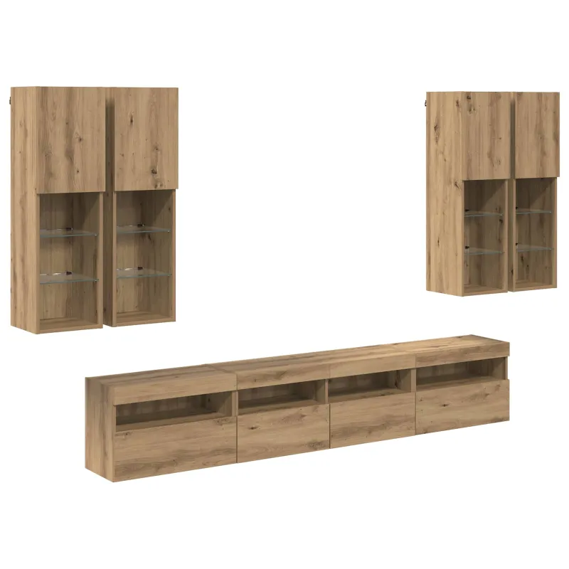 TV sieninės spintos komplektas su LED apšvietimu su LED 7 pcs