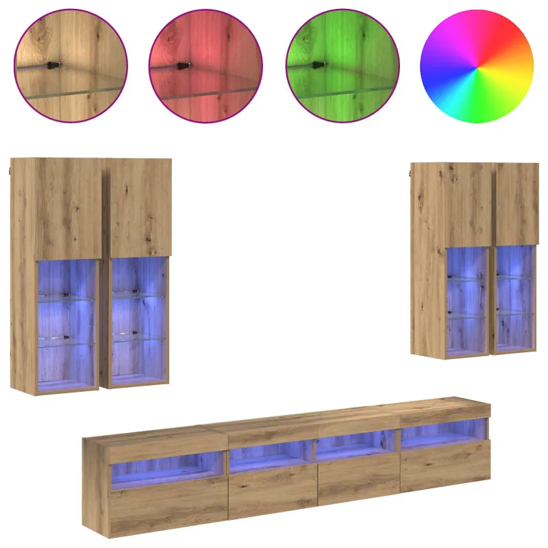 TV sieninės spintos komplektas su LED apšvietimu su LED 7 pcs
