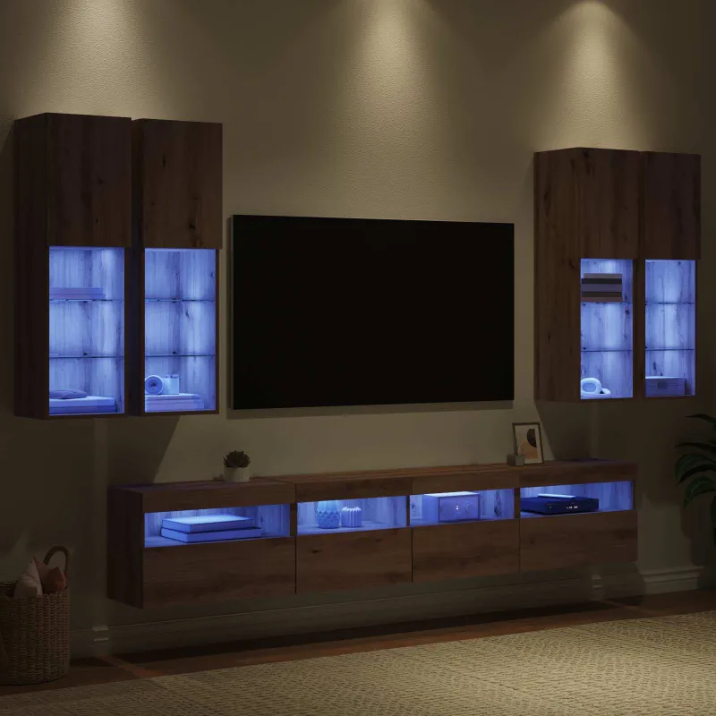 TV sieninės spintos komplektas su LED apšvietimu su LED 7 pcs