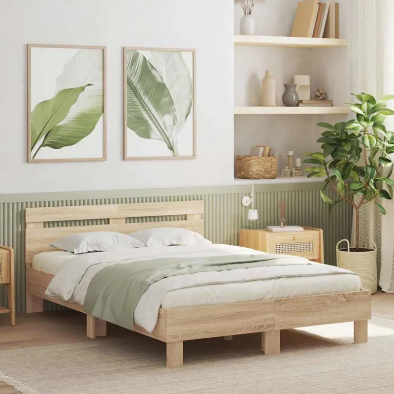 Lovos rėmas su LED Sonoma 137 x 190 cm Apdirbta mediena