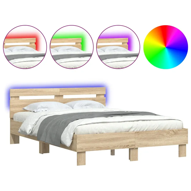 Lovos rėmas su LED Sonoma 137 x 190 cm Apdirbta mediena