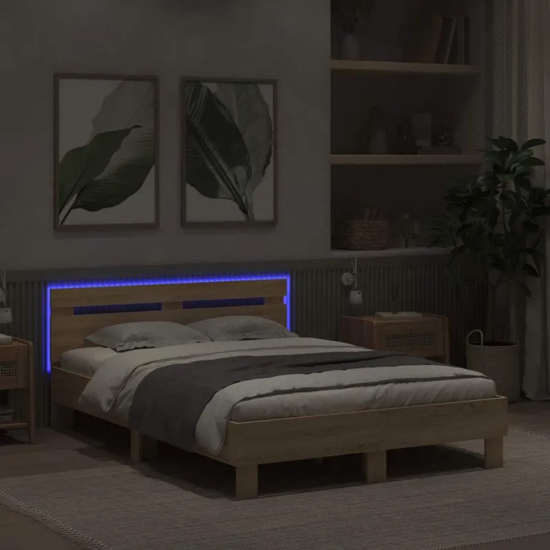 Lovos rėmas su LED Sonoma 137 x 190 cm Apdirbta mediena