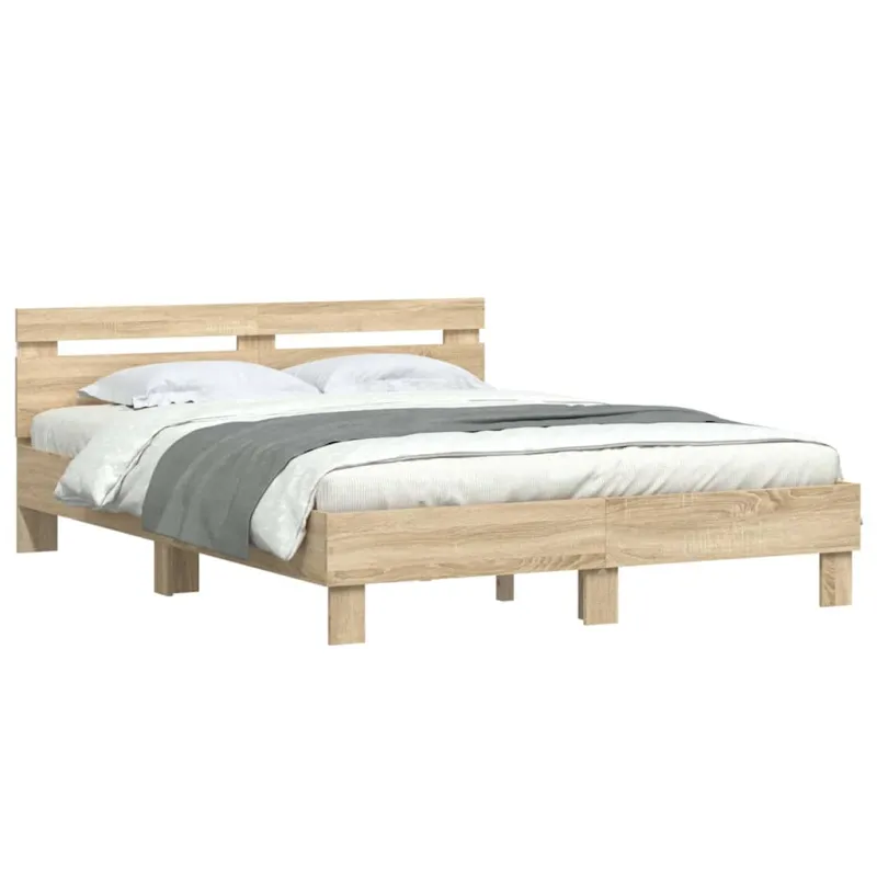 Lovos rėmas su LED Sonoma 152 x 203 cm Apdirbta mediena