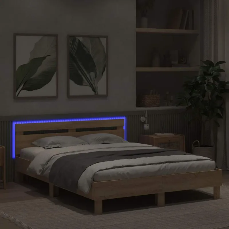 Lovos rėmas su LED Sonoma 152 x 203 cm Apdirbta mediena