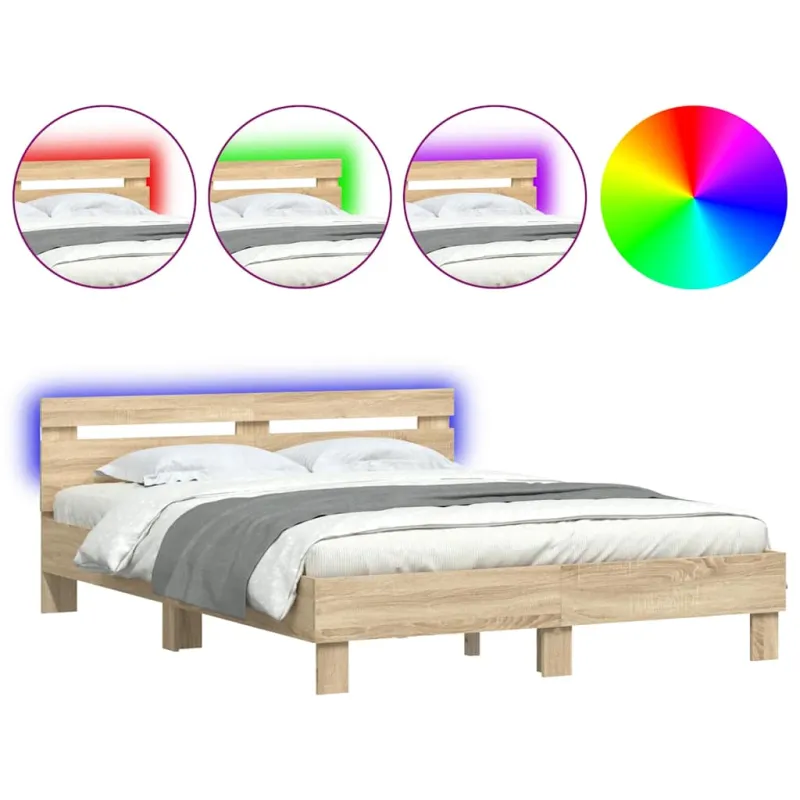 Lovos rėmas su LED Sonoma 152 x 203 cm Apdirbta mediena