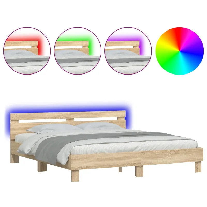 Lovos rėmas su LED Sonoma 193 x 203 cm Apdirbta mediena