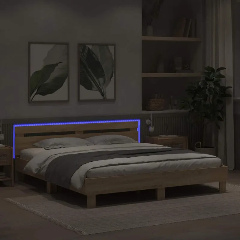 Lovos rėmas su LED Sonoma 193 x 203 cm Apdirbta mediena