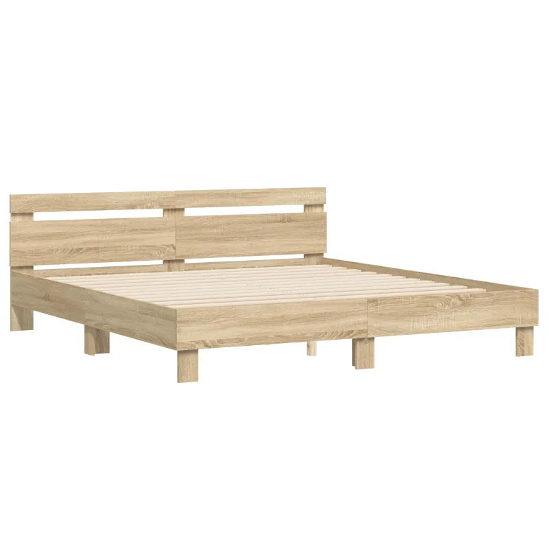 Lovos rėmas su LED Sonoma 193 x 203 cm Apdirbta mediena