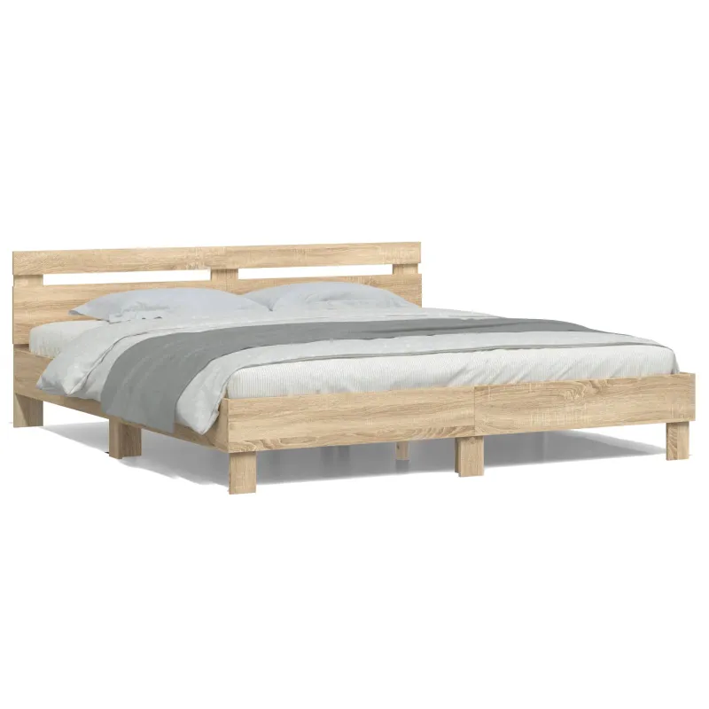 Lovos rėmas su LED Sonoma 193 x 203 cm Apdirbta mediena