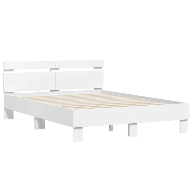 Lovos rėmas su LED Balta 137 x 190 cm Apdirbta mediena