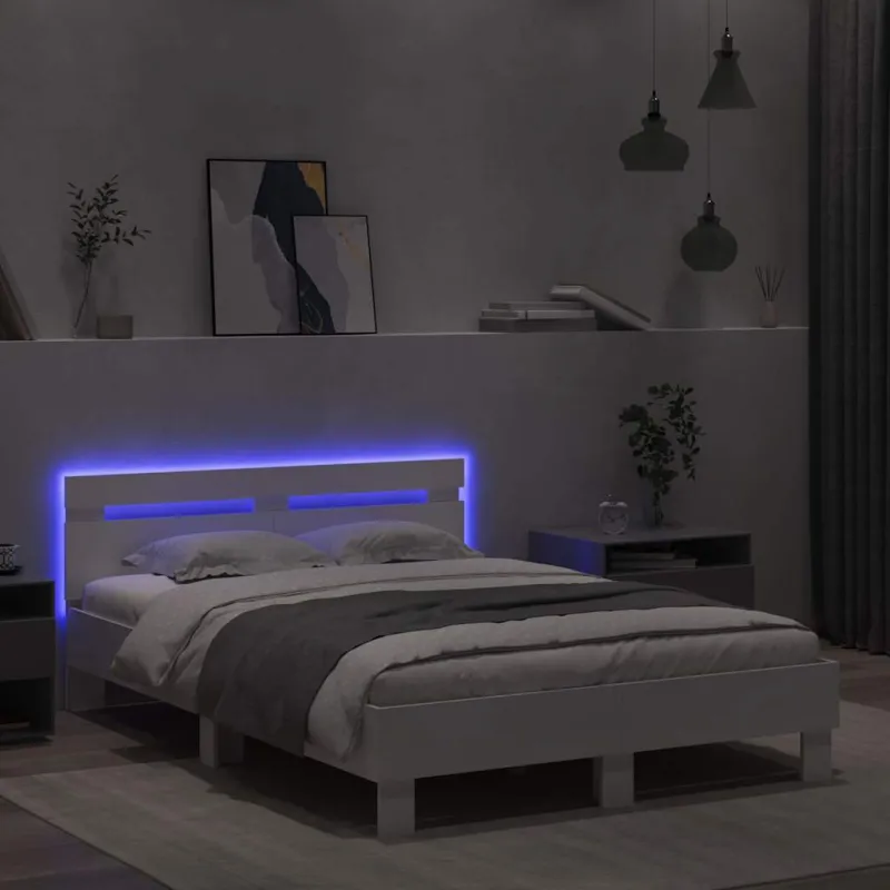 Lovos rėmas su LED Balta 137 x 190 cm Apdirbta mediena