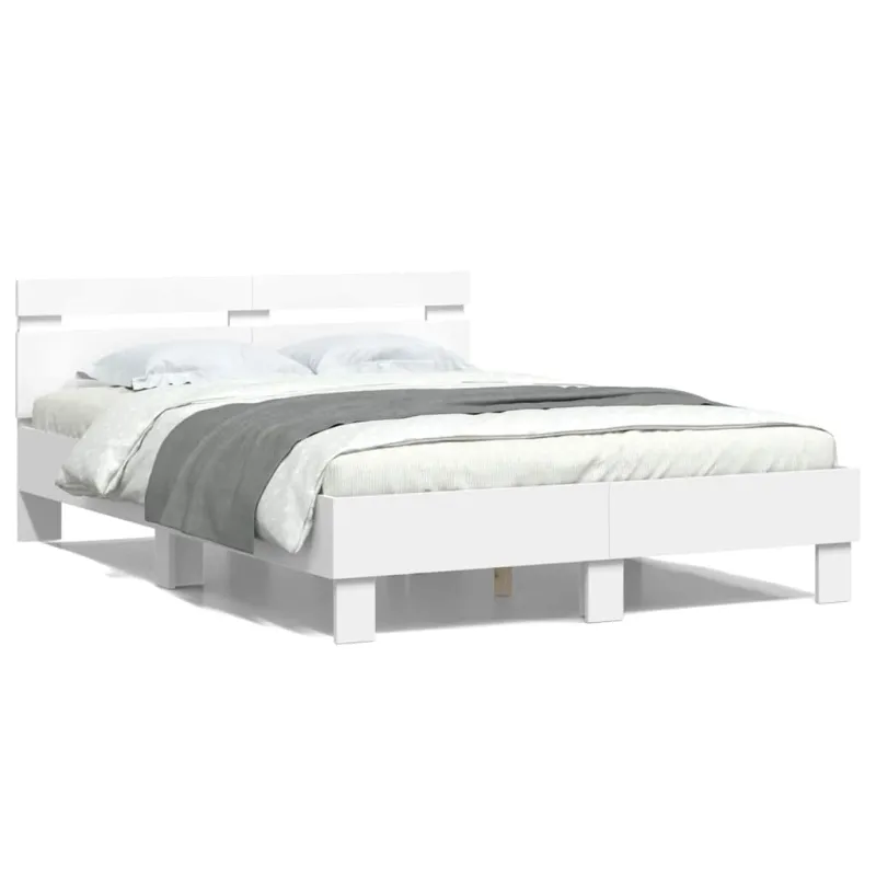 Lovos rėmas su LED Balta 137 x 190 cm Apdirbta mediena