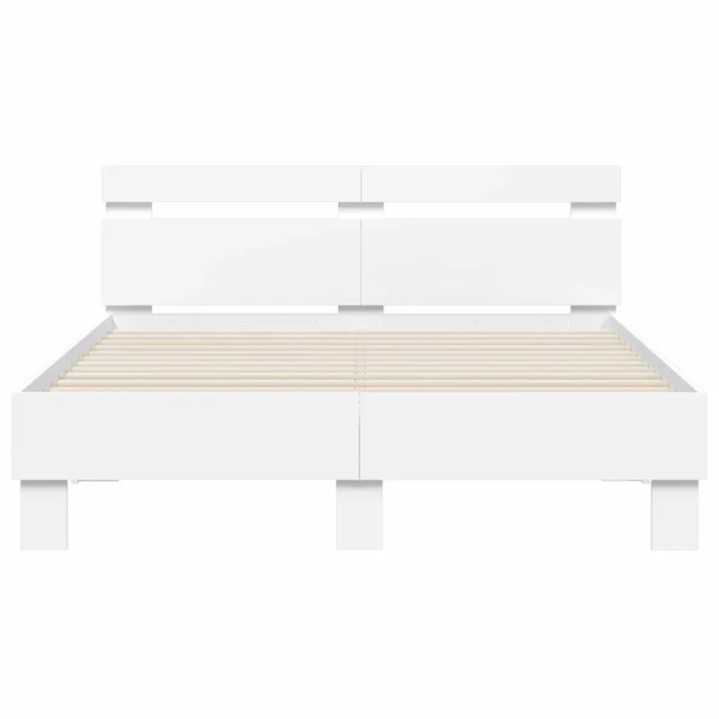 Lovos rėmas su LED Balta 137 x 190 cm Apdirbta mediena
