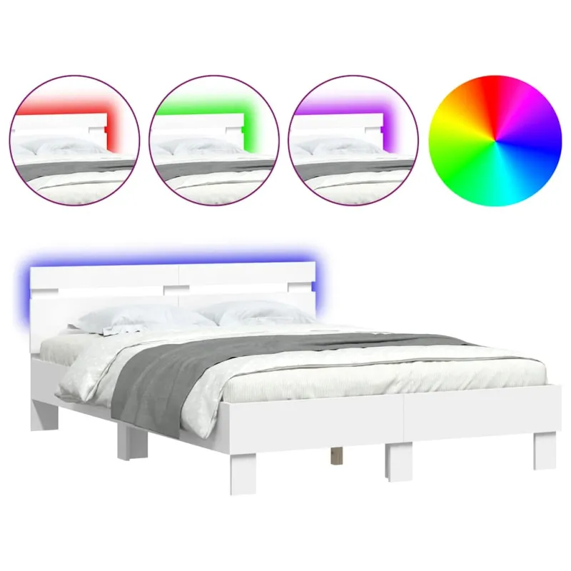 Lovos rėmas su LED Balta 137 x 190 cm Apdirbta mediena