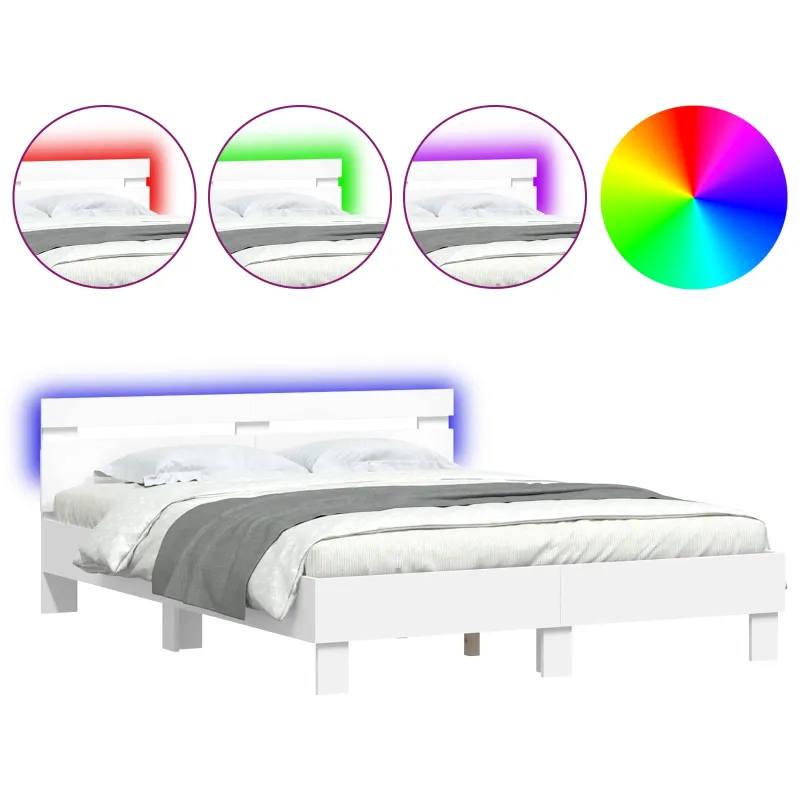 Lovos rėmas su LED Balta 152 x 203 cm Apdirbta mediena