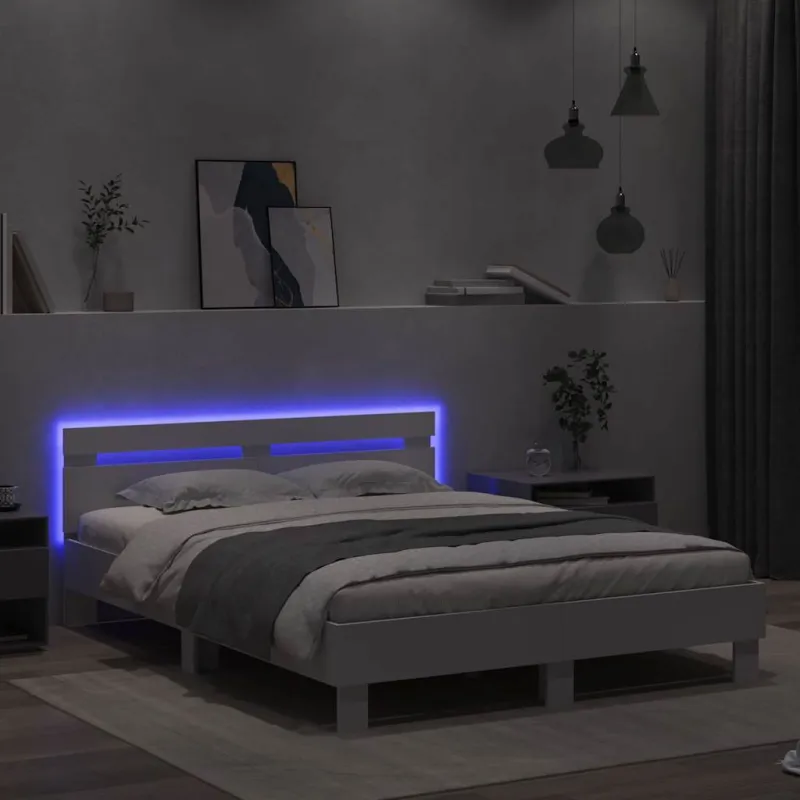 Lovos rėmas su LED Balta 152 x 203 cm Apdirbta mediena