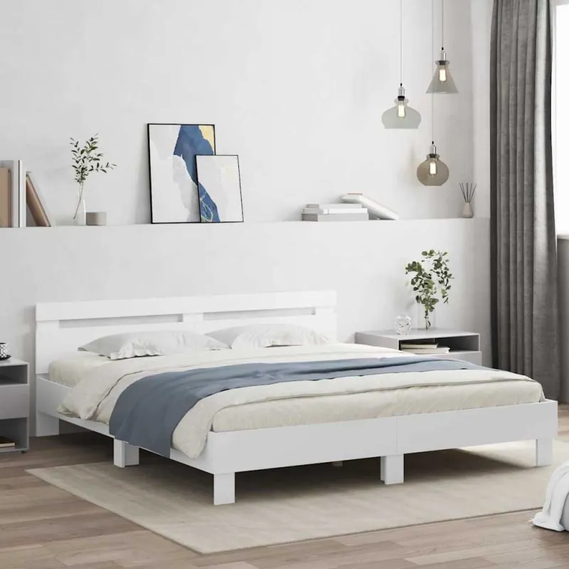 Lovos rėmas su LED Balta 193 x 203 cm Apdirbta mediena
