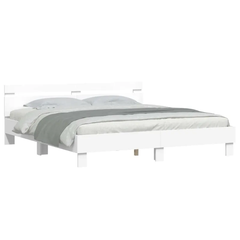 Lovos rėmas su LED Balta 193 x 203 cm Apdirbta mediena