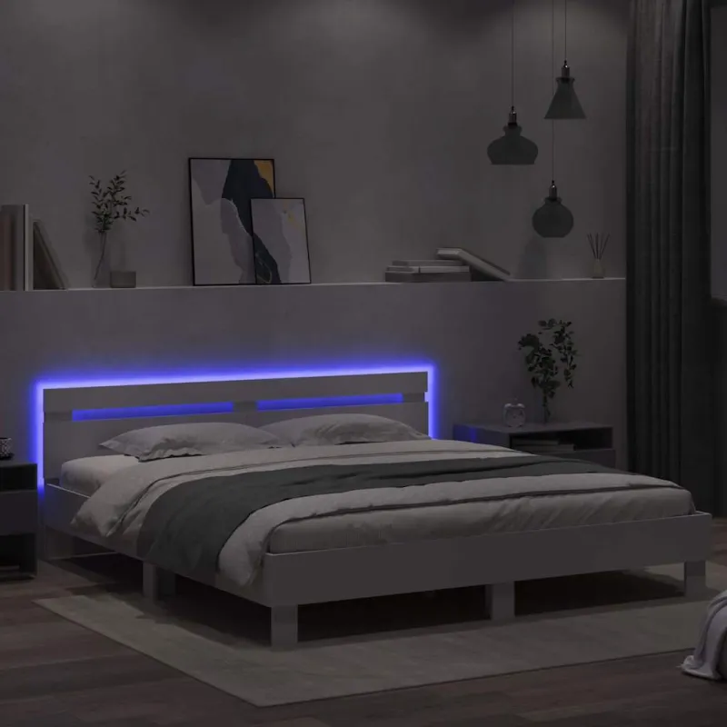 Lovos rėmas su LED Balta 193 x 203 cm Apdirbta mediena