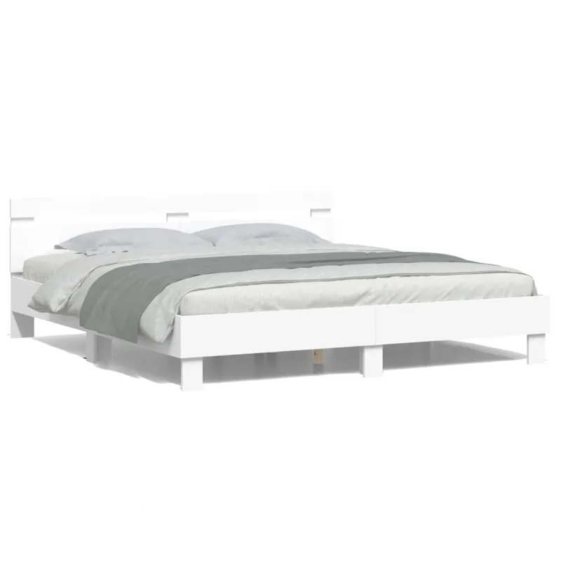 Lovos rėmas su LED Balta 193 x 203 cm Apdirbta mediena