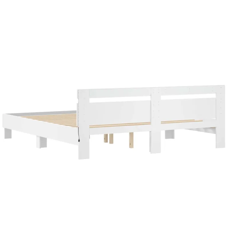 Lovos rėmas su LED Balta 193 x 203 cm Apdirbta mediena