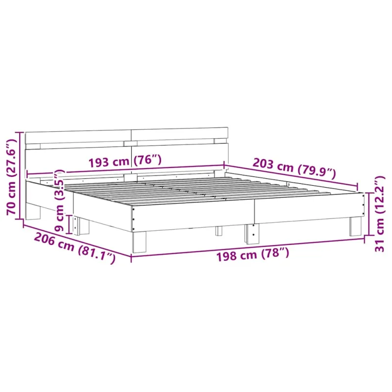 Lovos rėmas su LED Balta 193 x 203 cm Apdirbta mediena