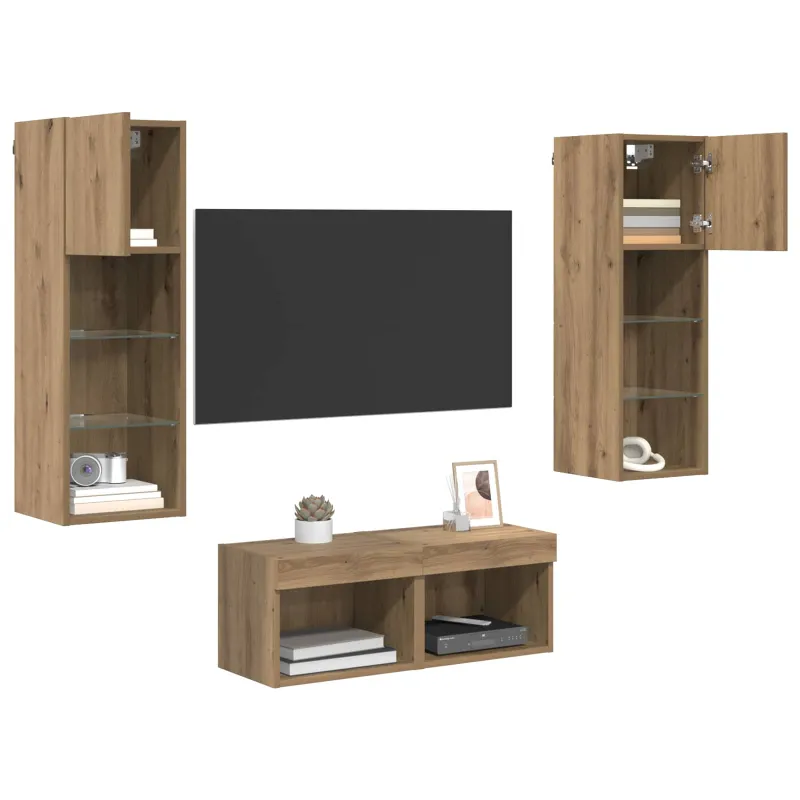 TV sieniniai spintelės 4 pcs Juodas ąžuolas Apdirbta mediena