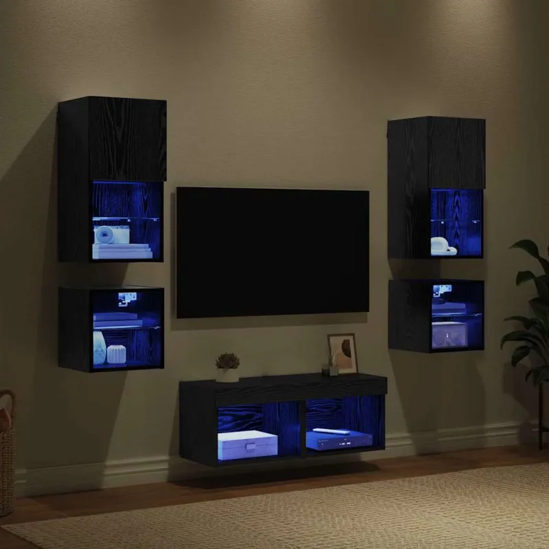 TV sieniniai vienetai 8 pcs Juodas ąžuolas Apdirbta mediena