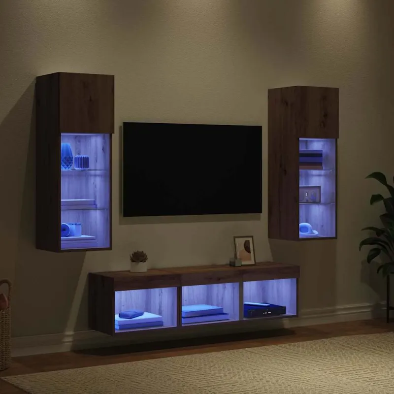 TV sieniniai vienetai 5 pcs Juodas ąžuolas Apdirbta mediena