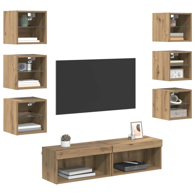 Televizoriaus spintelė 8 pcs Amatininkų ąžuolas Stiklas
