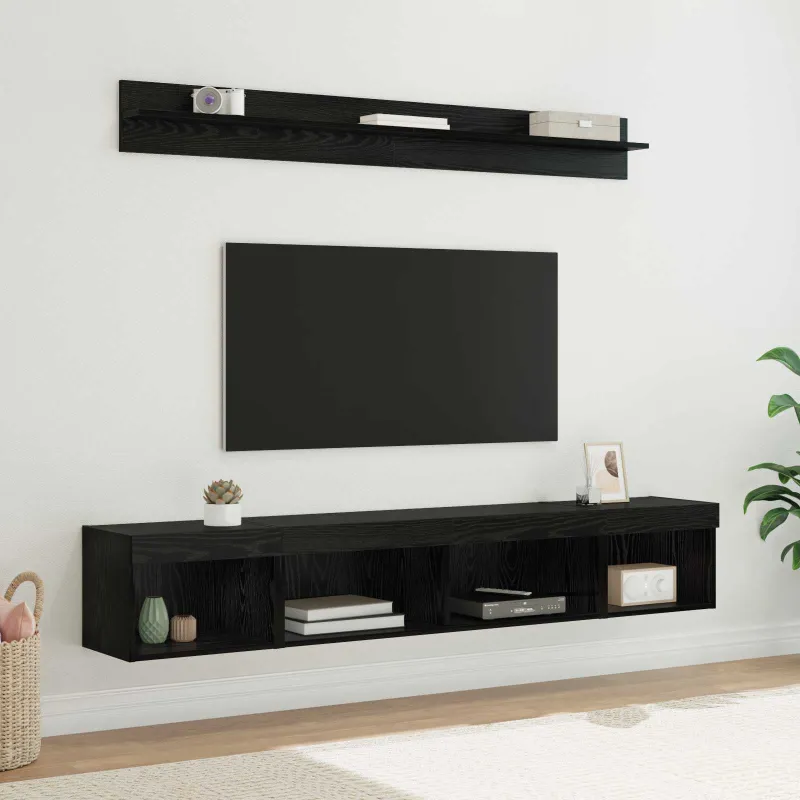 TV sieninio kabineto komplektas su LED 5 pcs Juodas ąžuolas