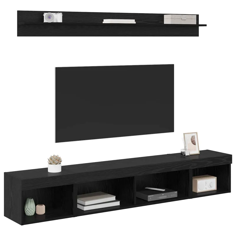 TV sieninio kabineto komplektas su LED 5 pcs Juodas ąžuolas