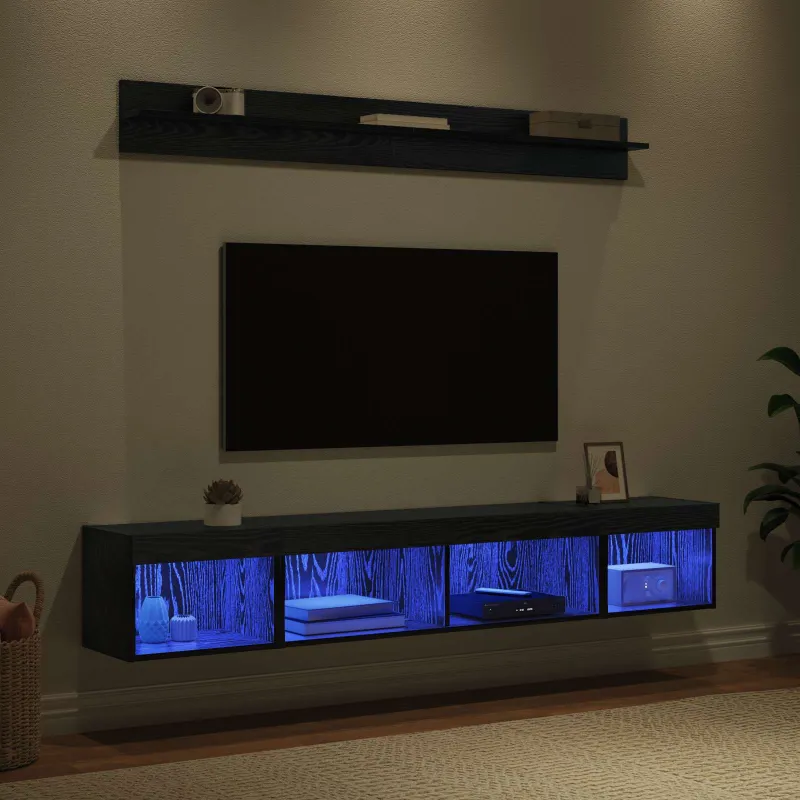 TV sieninio kabineto komplektas su LED 5 pcs Juodas ąžuolas