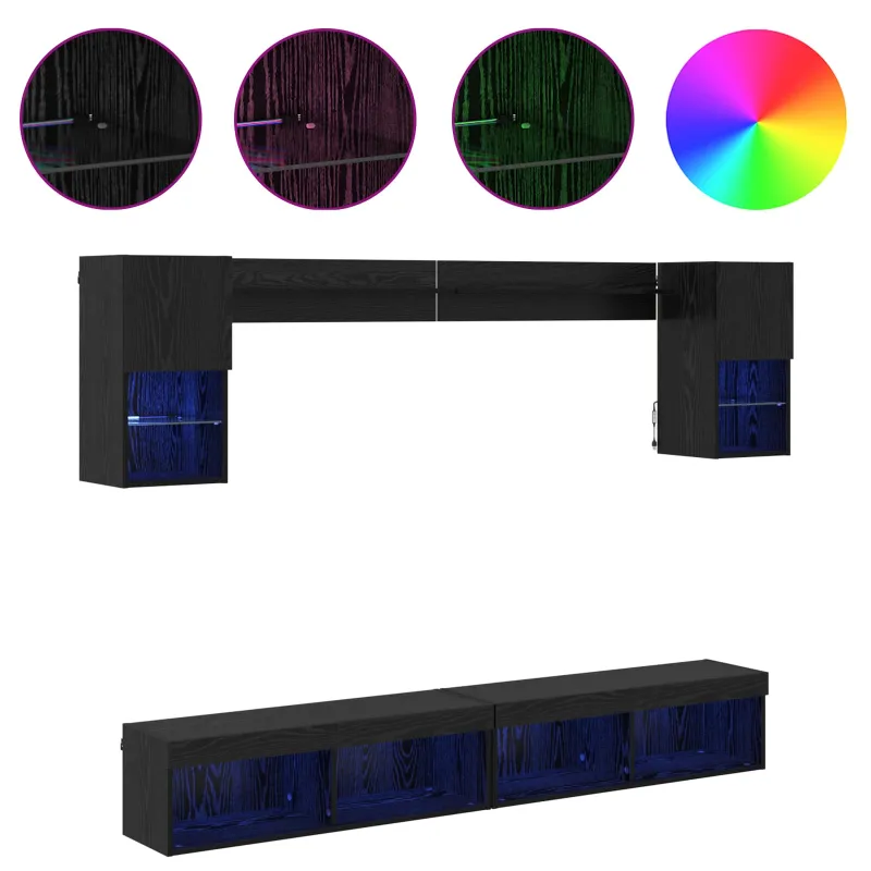 Televizorių sieniniai baldai su LED su LED 6 pcs Juodas ąžuolas